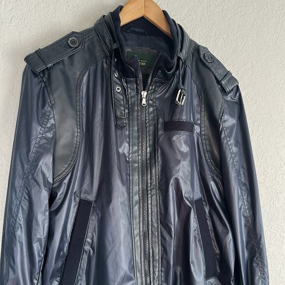Zara Man Blue Faux Leather 90s Jacket Y2K Moto Streetwear Full Zip Bomber XL - Picture 2 of 10